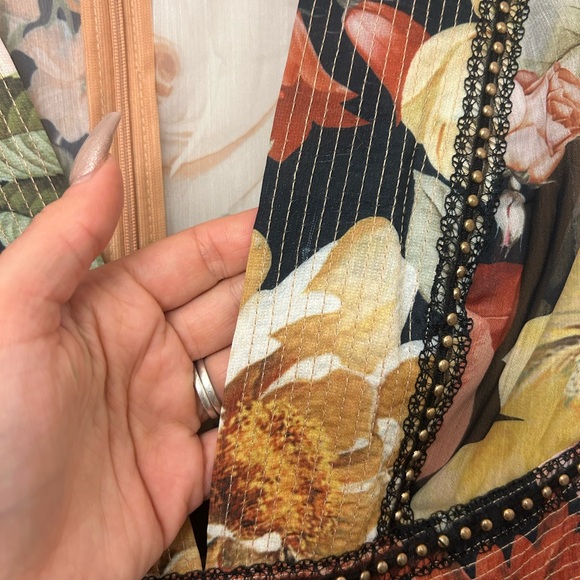 L’Artiste Floral Dress Maxi Autumn Dress Studs Size Small Red Pink Brown Flowers - Picture 9 of 13